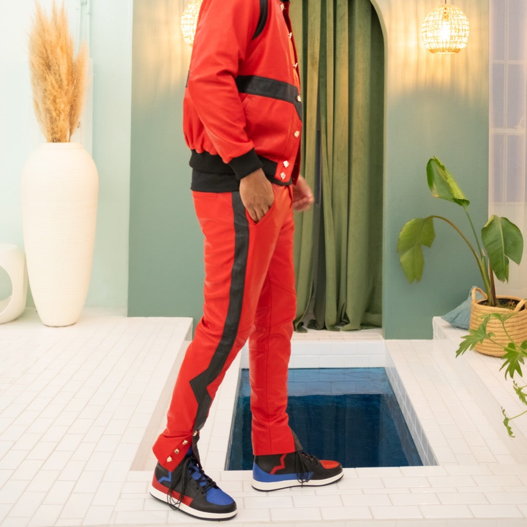 Leather Valley Track Suit (Red/Black)