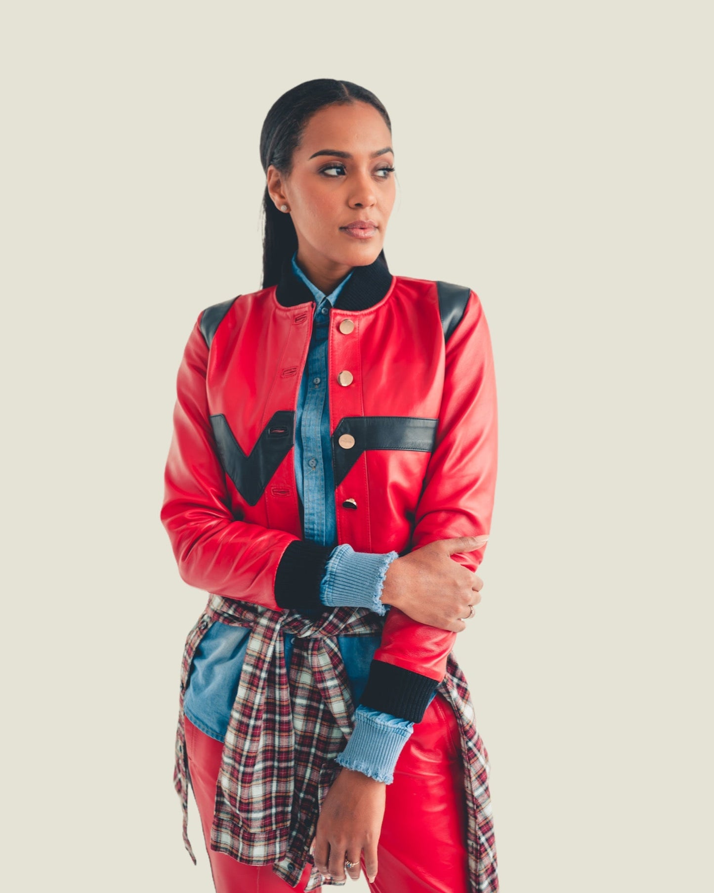 Cropped Court Bomber (Red/Black)
