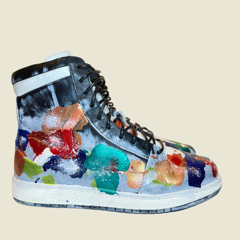 Hand Painted Sneakers the Valley High by PRSVR is Fashion Art as we used our spotted camouflage paint style for our custom sneakers.