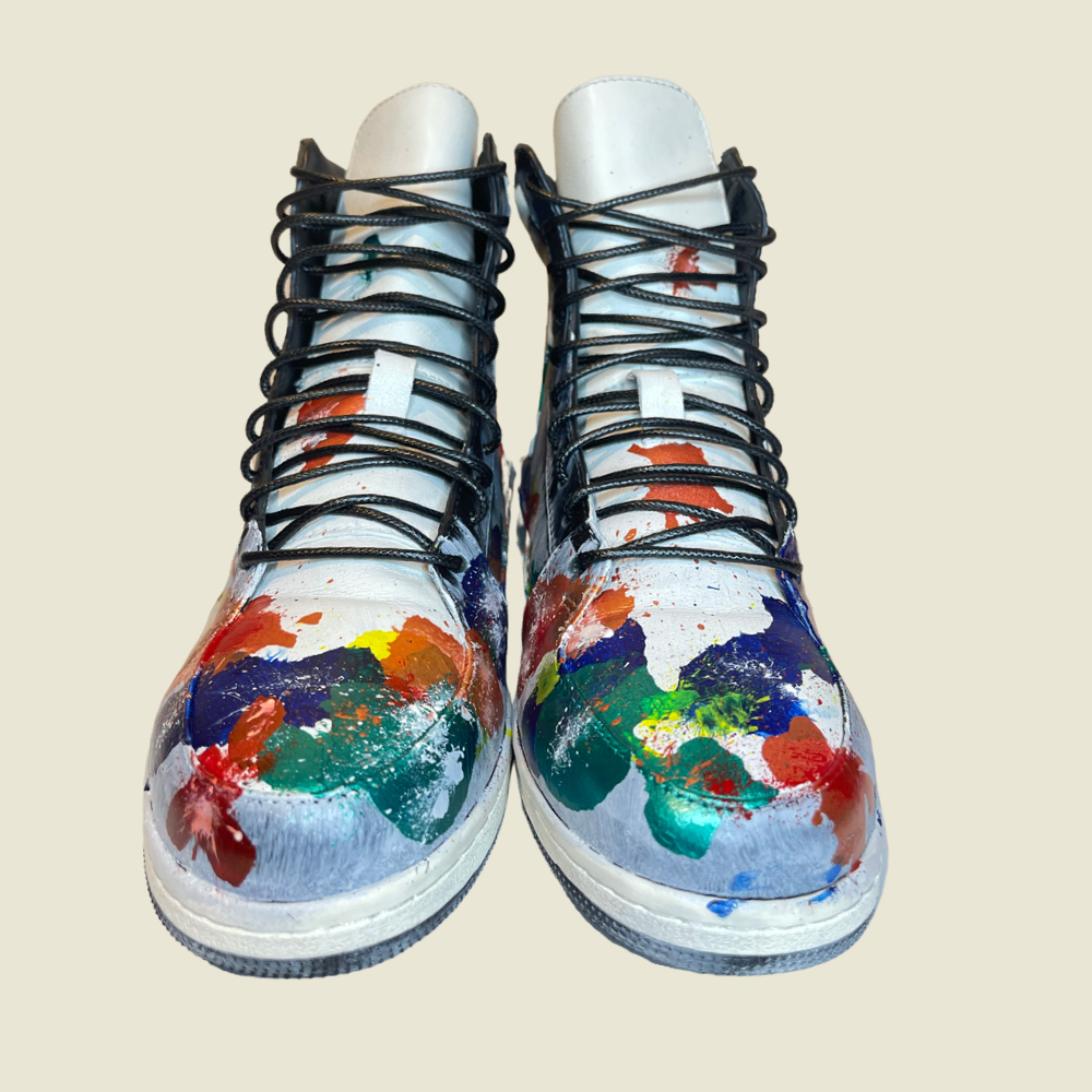 Hand Painted Sneakers the Valley High by PRSVR is Fashion Art as we used our spotted camouflage paint style for our custom sneakers.