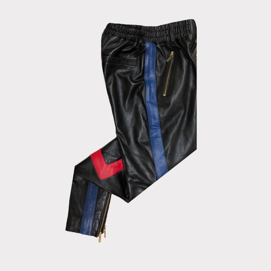 Leather Valley Track Pants (Black/Red/Blue)