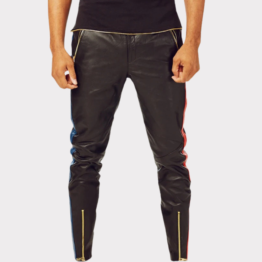 Leather Valley Track Pants (Black/Red/Blue)