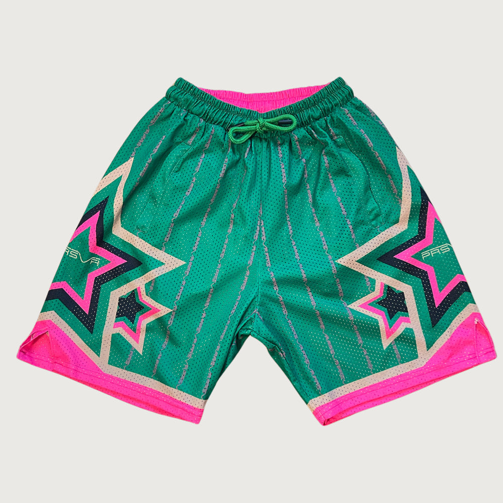 Big Star Game Shorts (Green to Pink)