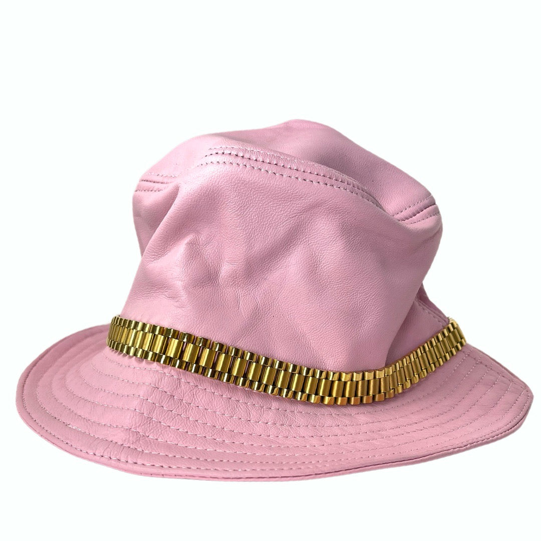 Sun Pink Leather Bucket Hat