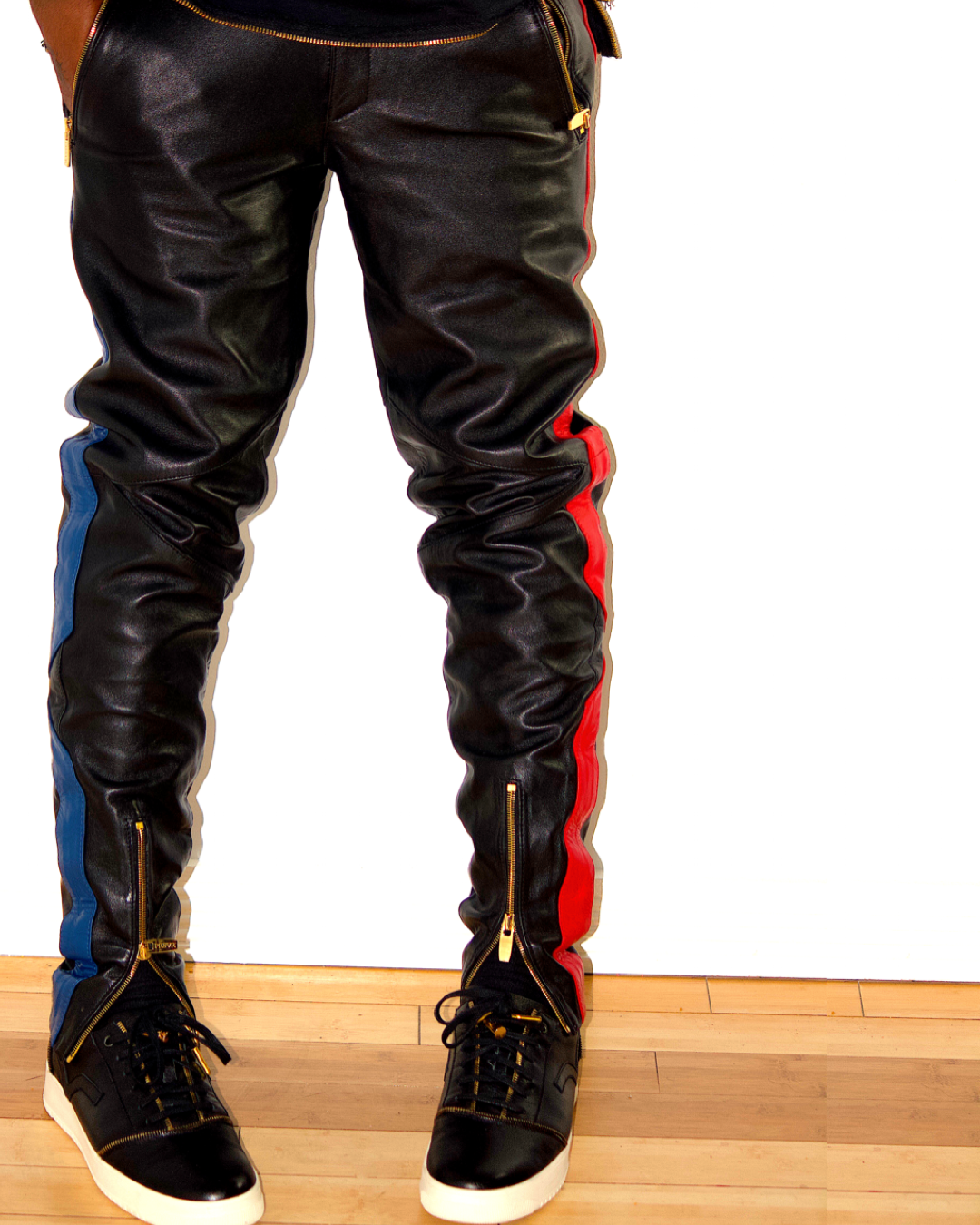 Leather Valley Track Pants (Black/Red/Blue)