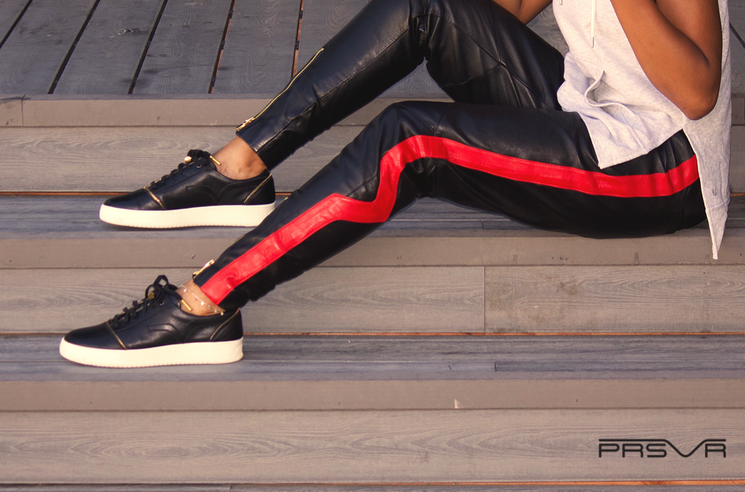 Leather Valley Track Pants (Black/Red/Blue)